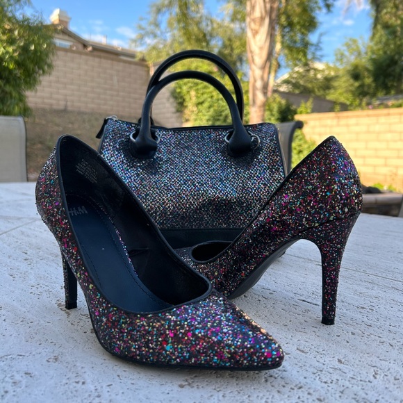 H&M Shoes - BLACK GLITTER HEELS PUMPS Black Multicolored Sparkly Glitter